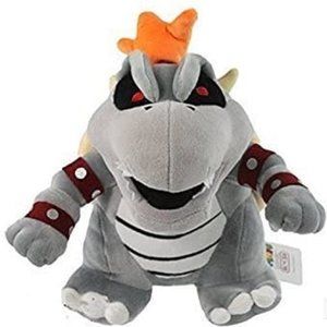 Grey Bowser King Dry Bone Plush Koopa Stuffed Animal Plush Doll 10"